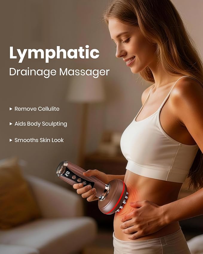 4-in-1 Lymphatic Drainage Massager &amp Anti Cellulite Massage Tool Body Sculpting Massager for Legs Arms &amp Belly Reduce Cellulite Stretch Marks with Heat Light &amp Vibration Mocha Brown