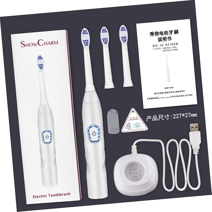 Electric Toothbrush USB Charging Sonic Vibration Bristle Toothbrush for Home Use in White