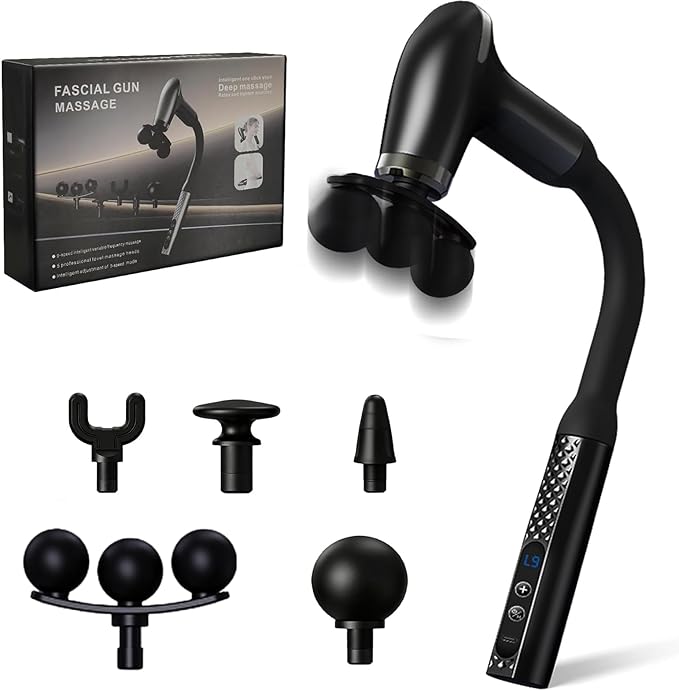 Massage Gun with Upgraded Extension Handle Massage Gun Deep Tissue - Back Massager for Pain Relief Deep Tissue Muscles/Neck/Shoulders/Waist/Legs Massager 5 Replaceable Heads &amp 9 Speed Levels(Bl