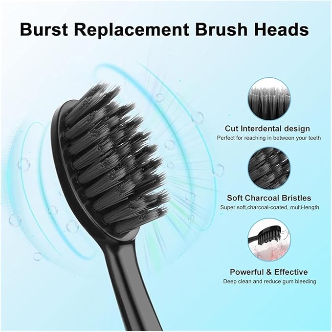 4 PCS Replacement Sonic Electric Toothbrush Heads Soft Charcoal Bristles Whiting Teeth Compatible for Seago S9 for Burst Adults