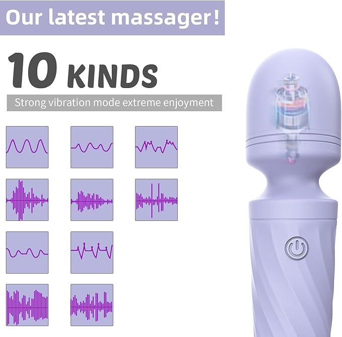 Handheld Personal Mini Massager Tool– Waterproof USB Rechargeable 10 Vibration - Perfect on Back Legs Hand Pains and Sports Recovery(Gray Purple)