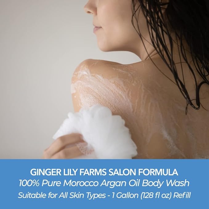Ginger Lily Farms Salon Formula 100% Pure Morocco Argan Oil Body Wash for All Skin Types 100% Vegan &amp Cruelty-Free 1 Gallon Refill (Pack of 4)