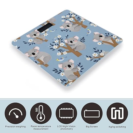 Women's Digital Bathroom Weighing Scale Automatic Switch Energy Saving Scale Smart Scale for Body Weight Cute Cartoon Koala Floral
