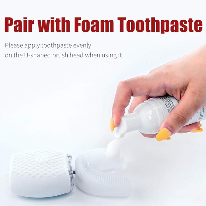 Automatic Toothbrush U Shaped Toothbrush for Adults 360° Toothbrush 30'' Automatic Timer Wireless Charging Washable Travel Home White