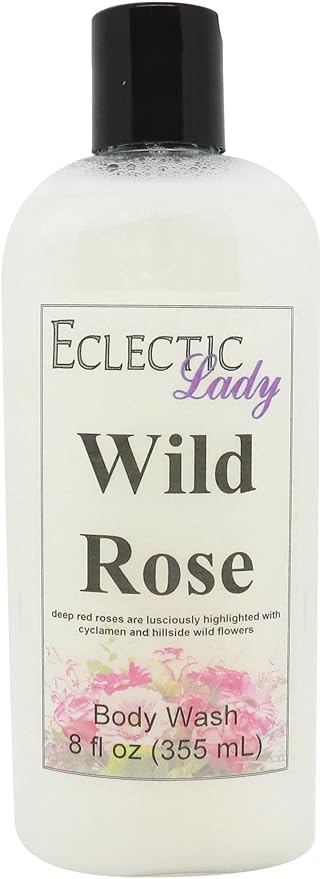 Eclectic Lady Liquid Pearl Body Wash - Wild Rose Scent 3-in-1 Use For Bubble Bath Hand Soap &amp Body Wash Phthalate-Free Wild Rose Fragrance Handcrafted in USA (8 oz)
