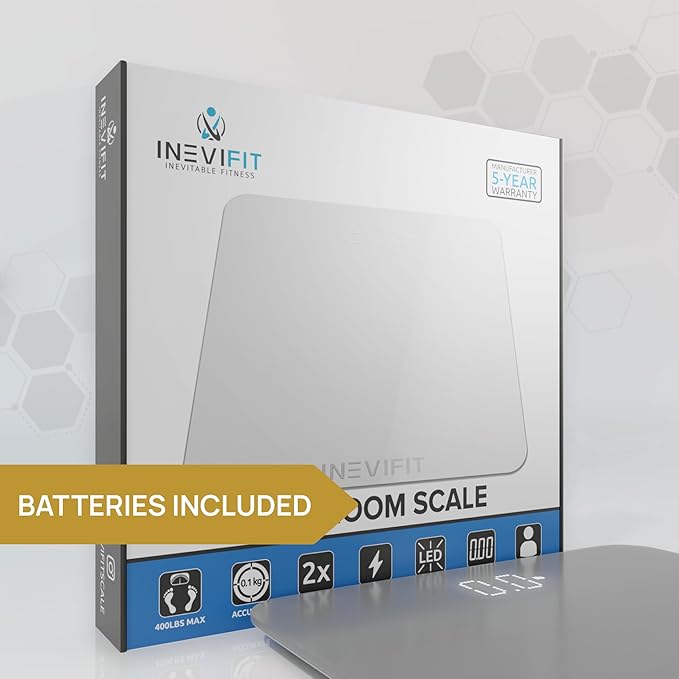 INEVIFIT Home Fitness Bundle. Premium Bathroom Scale &amp 150 LBS Resistance Band Set for Strength Training