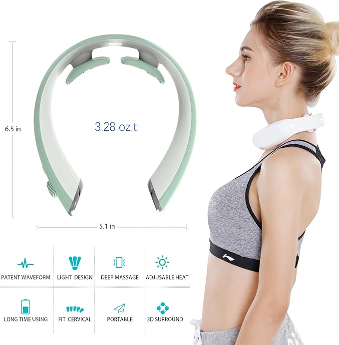Super Light Neck Massager with 4 Massage Pads for Neck Tension Relief Portable Relax Machine Cordless Electric Massager 6 Modes 16 Intensities 2 Heating Indoor and Outdoor Use