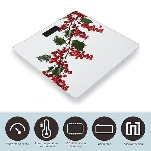 Holly Berry Branches Bathroom Scale for Body Weight 400 Lb Weight Scale with High Precision Sensors Tempered Glass Highly Accurate Digital Weighing Machine for People