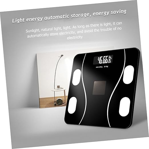 Baluue Practical Digital Body Weight Scale with USB Charging and Solar Power Accurate Fat and Bmi Measurement Tempered Glass for Monitoring