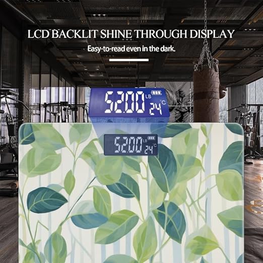 Digital Scale for Body Weight Highly Precision Bathroom Weight Scale 400 lbs with Backlit Display Personalized Scale for Home-Pattern of Leaves and Vines Green with Blue Stripes