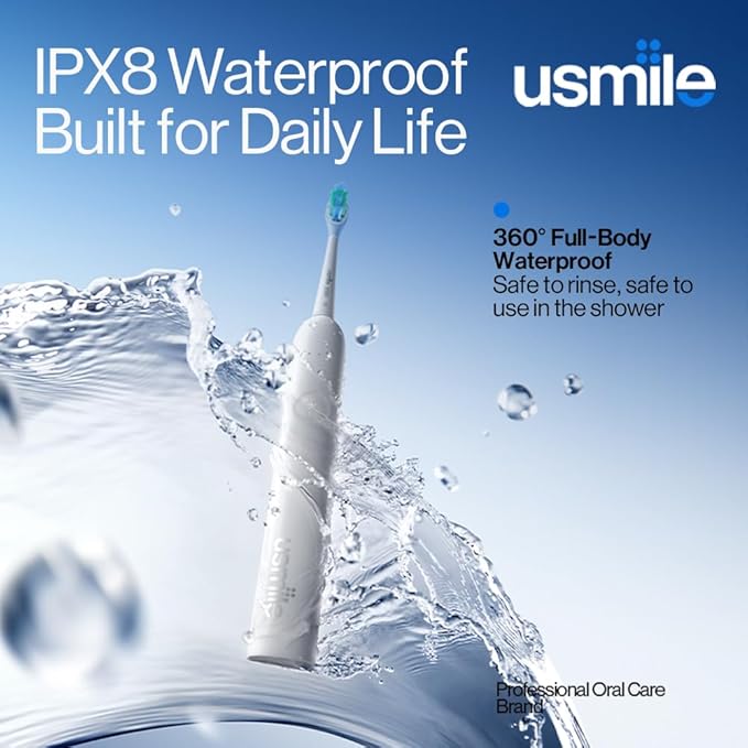 usmile P10S Sonic Electric Toothbrush – 3 Modes Deep Clean &amp Whitening 180-Day Battery Life Cushioned Gum-Care Brush Head for Sensitive Teeth Smart Timer 2 Brush Heads (White)
