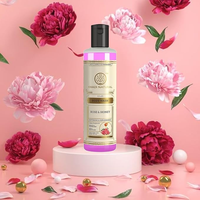 Khadi Natural Rose &amp Honey Body..Wash | For Deep Cleansing | With Soothing Fragrance | Suitable for All Hair Types 210ml