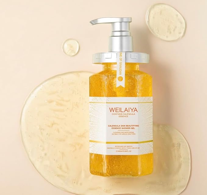 Weilaiya Calendula Shower Gel – 450mL / 15.2 fl oz – Soothing Body Wash for All Kinds of Skin Especially Sensitive Skin – Natural Calendula Extract Hydrating &amp Gentle Daily Anti Aging Cleanser