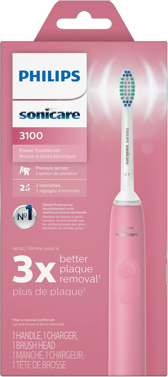 Philips Sonicare 3100 Power Toothbrush Rechargeable Electric Toothbrush with Pressure Sensor Deep Pink HX3681/06