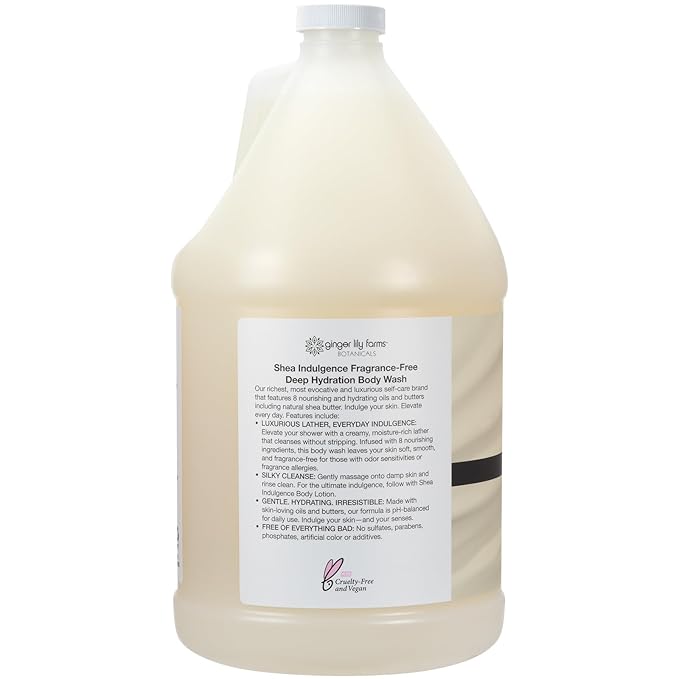 Ginger Lily Farms Botanicals Shea Indulgence Deep Hydration Body Wash 100% Vegan &amp Cruelty-Free Fragrance-Free 1 Gallon (128 fl oz) Refill