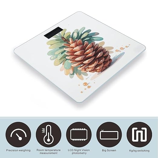 Watercolor Pine Cone Smart Scale for Body Weight Accurate Bathroom Scale with LED Display Digital Weight Scales Weighing Machine High Precision Scales for Bath Home