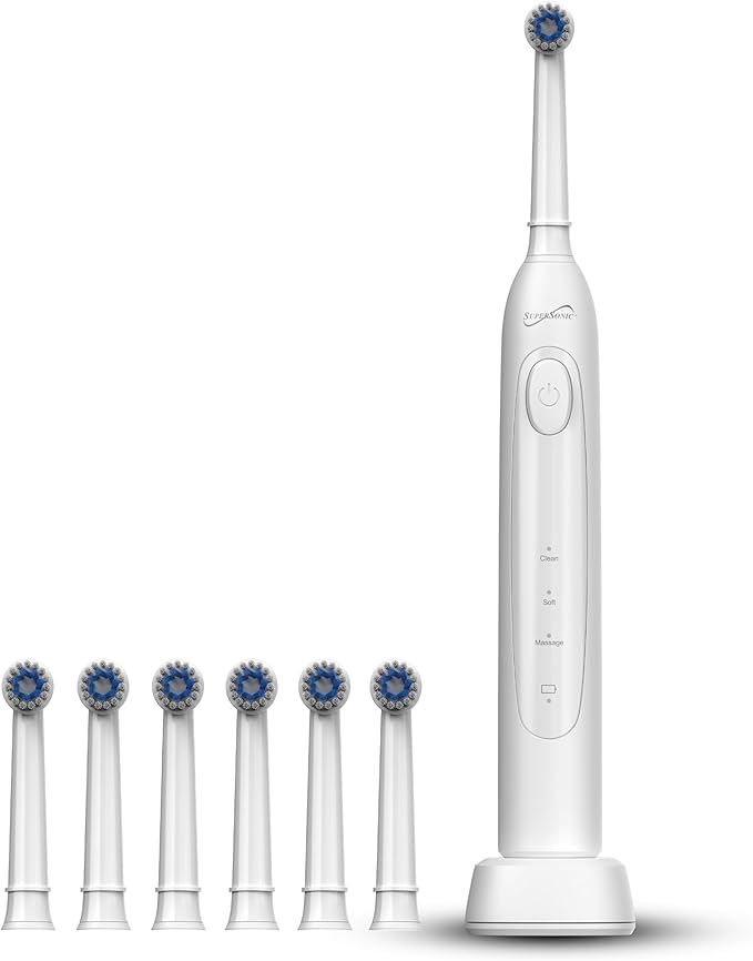 Supersonic TB-1000 Sonic Zoom+ Advanced Rotating Electric Toothbrush | 8800 OPM | Wireless Charging | 3 Cleaning Modes | 6 Brush Heads | Auto Timer | Travel Case | Black (White)