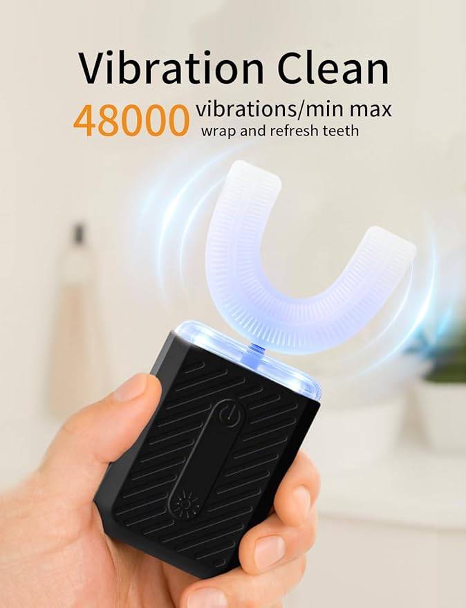 U-Shaped Electric Toothbrush for Adults Electric Toothbrush with IPX7 Waterproof Black
