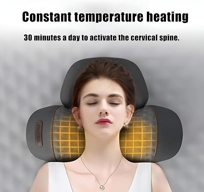 3-in-1 Heated Neck Massage Pillow | Memory Foam Cervical Support | Relaxation Pillow for Home &amp Office (Grey)