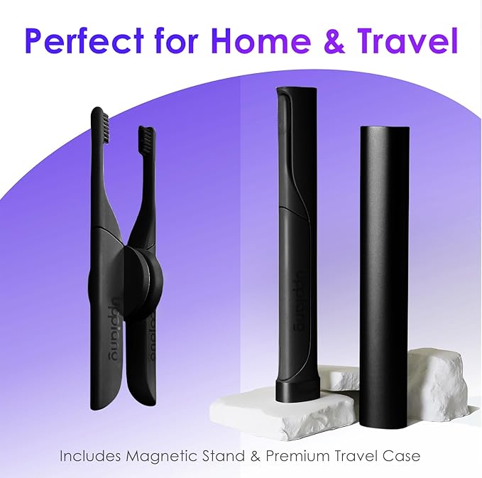 Electric Toothbrush Portable Travel Sonic Toothbrush with Protective Case USB-C Rechargeable Neutral Comfort Bristles Waterproof Smart Timer Compact for Daily Use (Black)