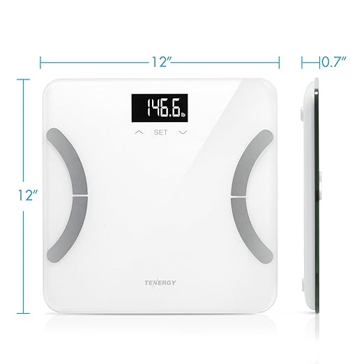 Tenergy Vitalis Body Fat Scale Digital Weight Bluetooth Connected APP Scale High Precision BMI Scale with Large Easy Read Backlit LCD Body Scale Max Weight 400 Pounds Compatible with iOS/Android