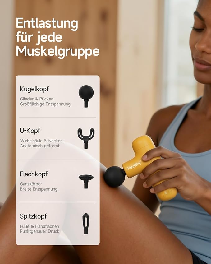 Super Mini Massage Gun Deep Tissue Handheld Muscle Massager with 4 Heads Percussion Travel Size Massager Gun for Men &amp Women Back Pain Relief Quiet for Home Gym Office Yellow
