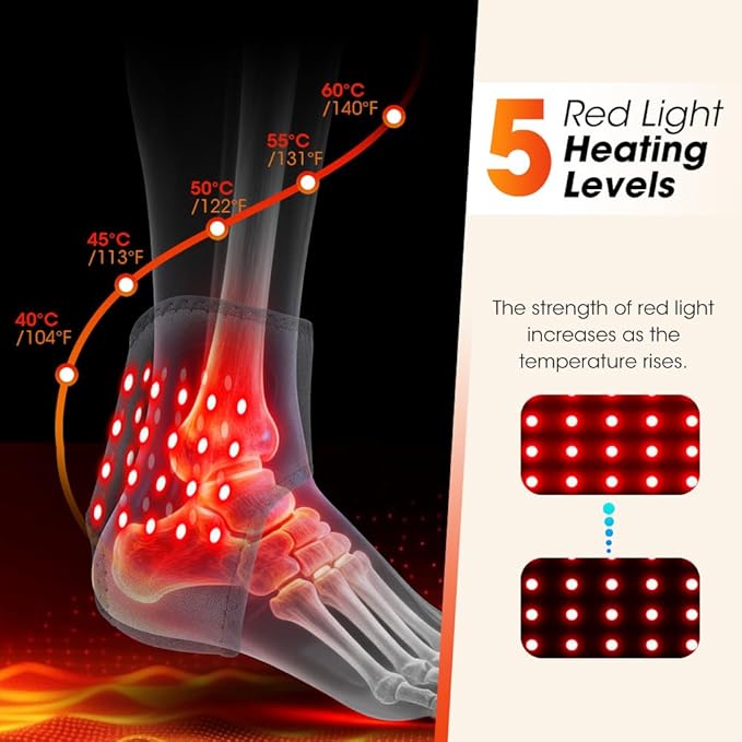 3 in 1 Foot Massager with Heat Red Light Triple Therapy Cordless Portable Ankle Massager 3 Vibration Modes 3 Heat Levels 5 Intensity Levels for Circulation Plantar Fasciitis (Pack of 1)