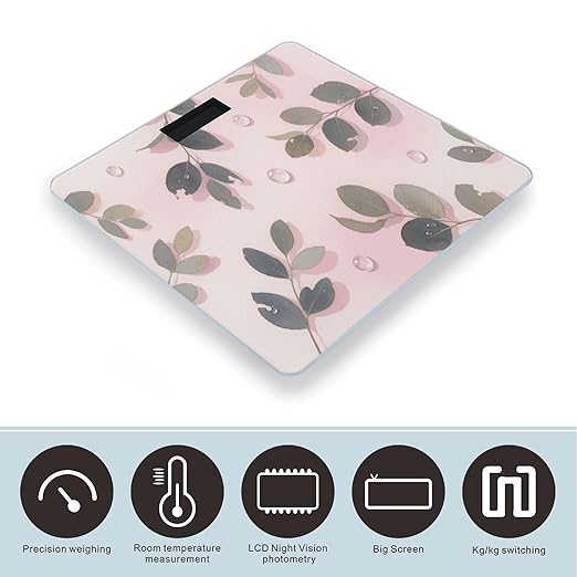 Eucalyptus Leaves Watercolor Weight Scale Large Digital Bathroom Scales with Bright LED Display Non Slip Digital Scale and Step On Fashion Weighing Machine for Body