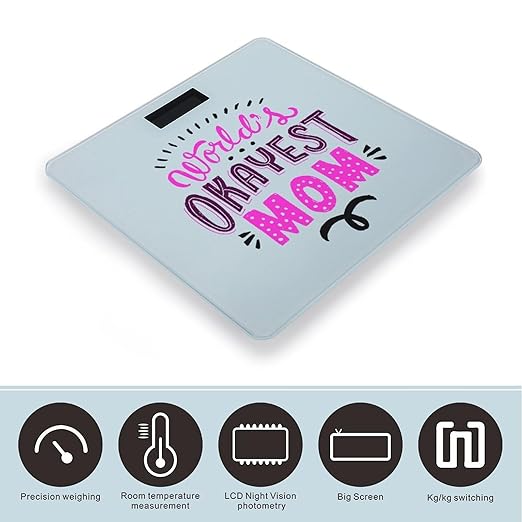 World's Okayest Mom Digital Bathroom Scale for Body Weight Lighted LCD Display Round Corner