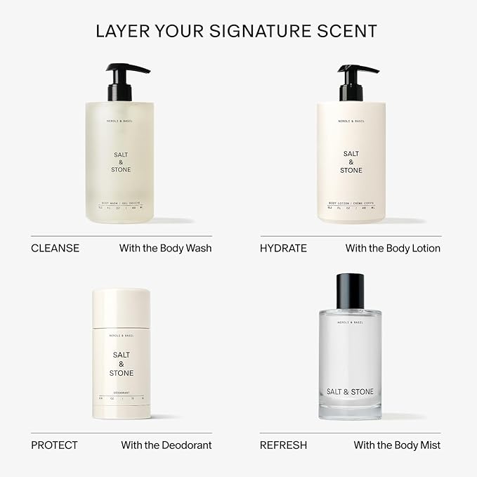 Salt &amp Stone Body Wash with Antioxidants for Deep Moisture | For Women &amp Men Sulfate Paraben &amp Dye Free Leaving Skin Soft and Hydrated | Neroli &amp Basil 15.2 fl oz