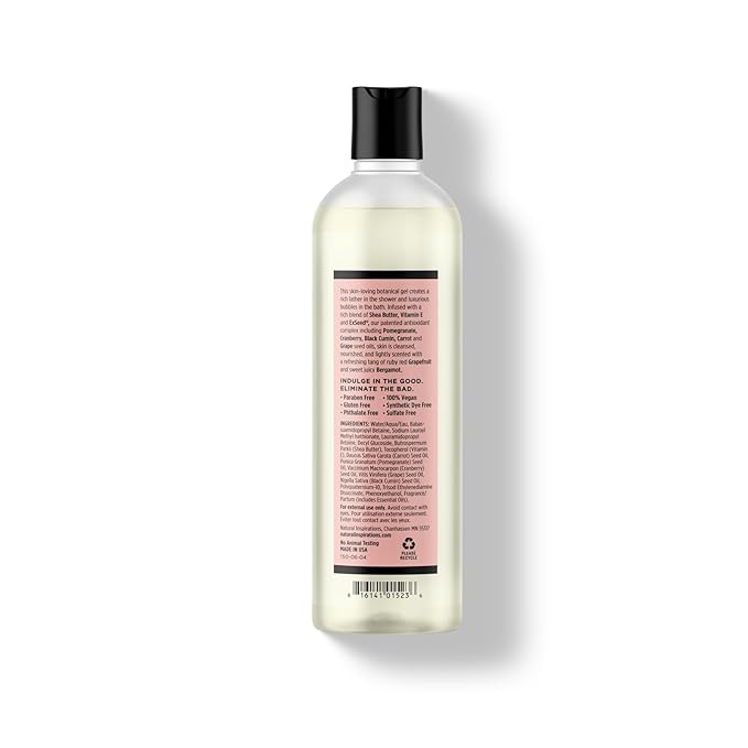 Natural Inspirations Grapefruit Bergamot Moisturizing Bath &amp Shower Gel 12.5oz