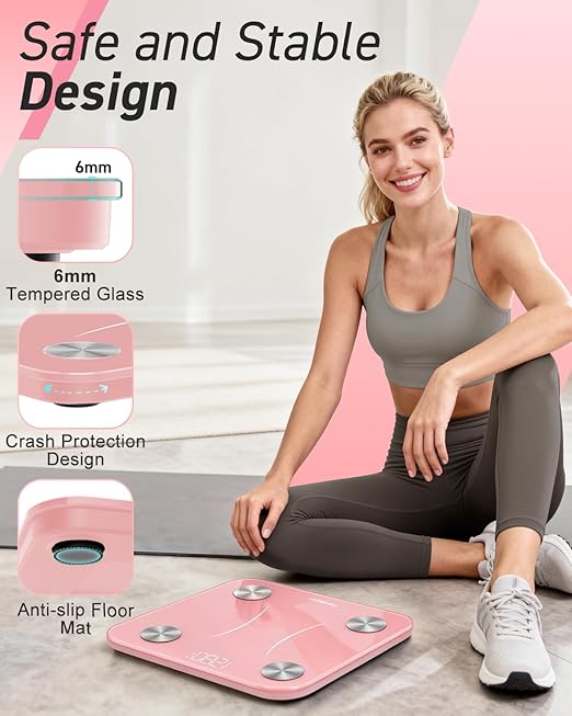 INSMART Smart Scale for Body Weight Digital Bathroom Scale with BMI Muscle Mass Bluetooth Body Fat Scale17 Body Composition Analyzer with Smart APP Sync Weight Scale 400 lbs - Pink