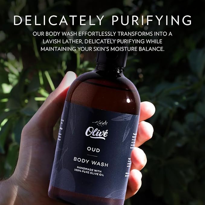 100% Pure Olive Oil Body Wash with Oud Scent – Made with Natural Ingredients | Gentle Cleansing &amp Hydrating Shower Gel for Soft Smooth Healthy-Looking Skin | 300ml Bottle