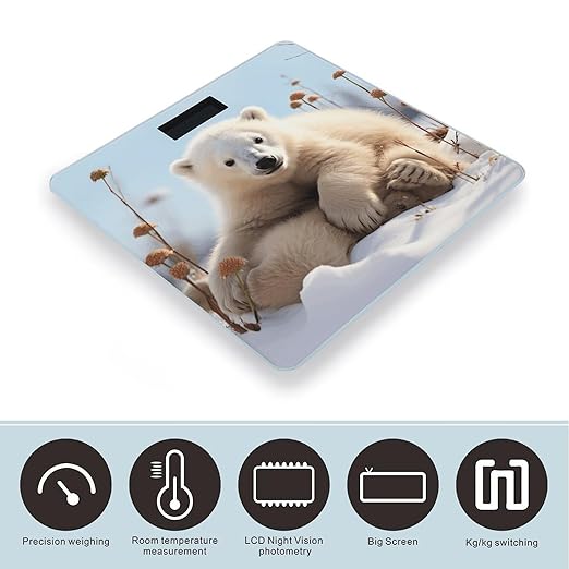Cute Polar Bear Animals Bathroom Scale Rounded Smart Scale for Body Weight Automatic Power On/Off Weight Scales Accurate Bathroom Digital Scales for Pet Home Bedroom Kitchen