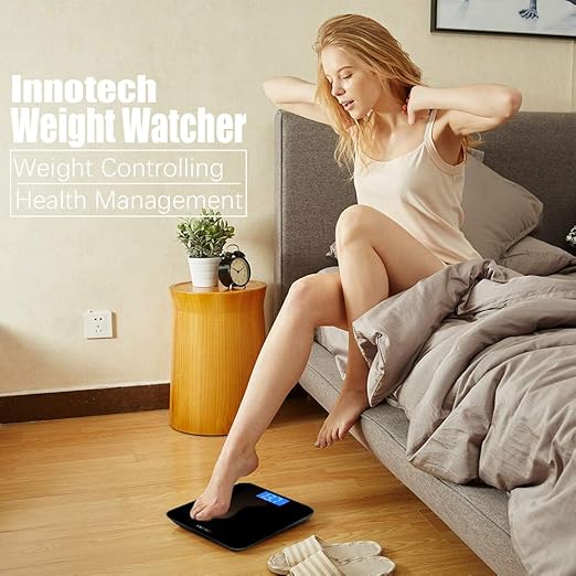 Innotech® Digital Bathroom Scale with Easy-to-Read Backlit LCD (Black)