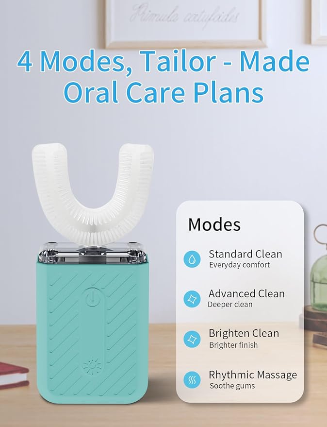 U-Shaped Electric Toothbrush Food-Grade Silicone IPX7 Waterproof Magnetic Contact Charging