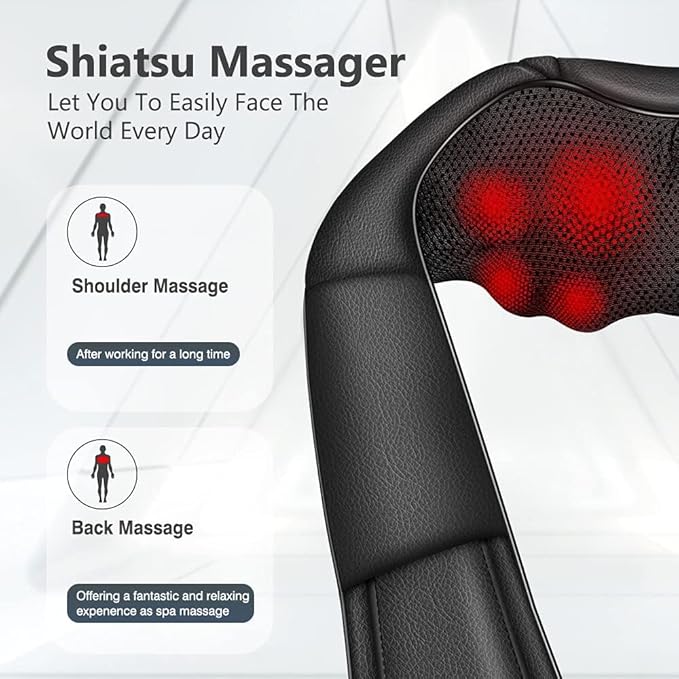 Neck Massager with Heat Shiatsu Massager for Neck Back Shoulder Foot and Leg Deep Tissue 3D Kneading Massage for Relax Muscles at Home and OffieBack Massagers for Women and Men