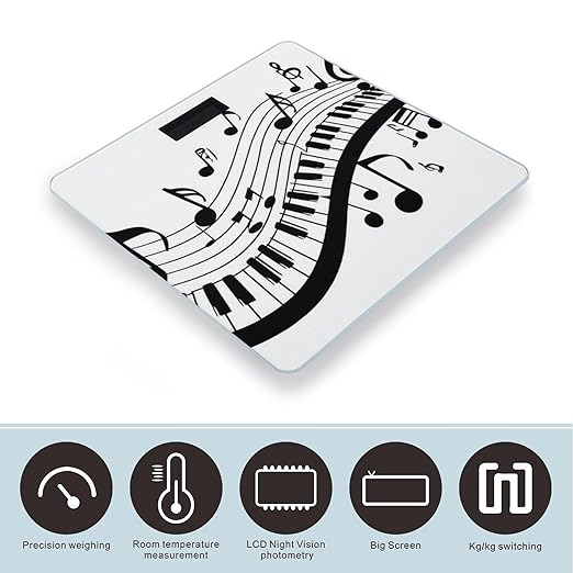 Women's Digital Bathroom Weighing Scale Automatic Switch Energy Saving Scale Smart Scale for Body Weight Black White Piano Keys Musical Notes