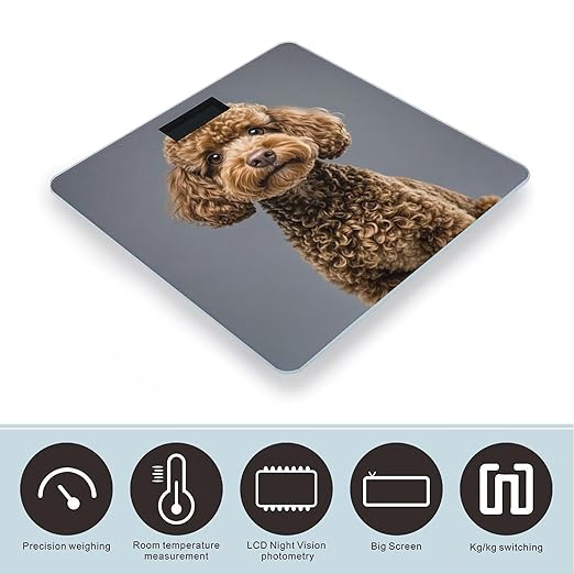 Brown Poodle Scale for Body Weight Digital Bathroom Scale Toughened Glass High Precision Scales for Body Weight with Large LCD Backlight Display Weight Scales