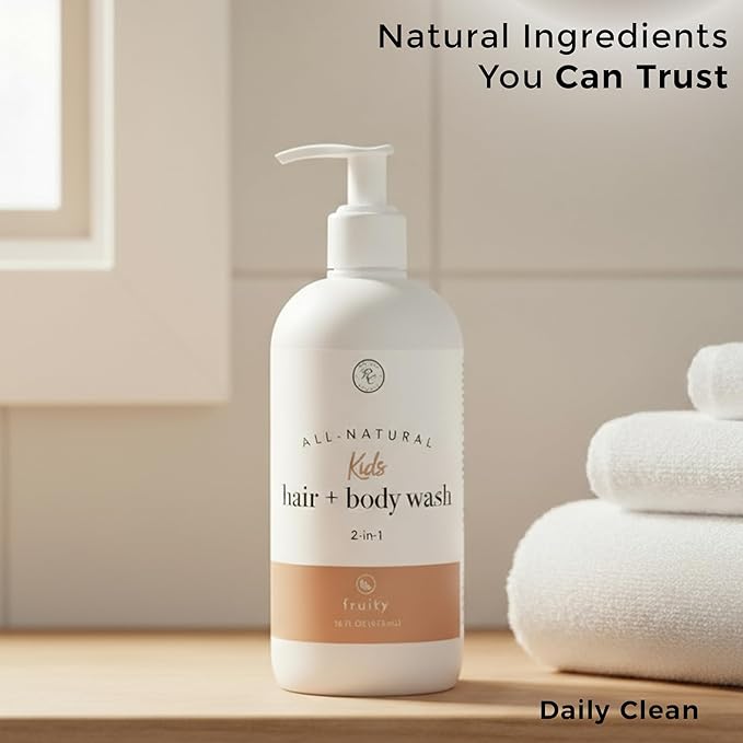 Rowe Casa Organics 2-in-1 Kids Hair &amp Body Wash with Therapeutic Essential Oils – Fruity Kids Shampoo &amp Body Wash with Sweet Bright &amp Uplifting Scent – 16 Fl. Oz