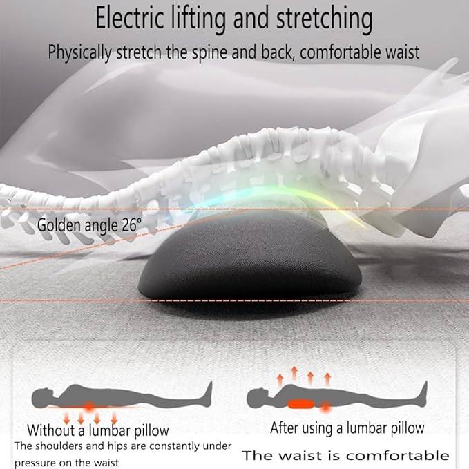 3-in-1 Back Massager Electric Lumbar Support Pillow with Heat &amp Vibration Waist Wedge Bolster for Bed or Office Chair Lower Back Pain Relief (Grey1pcs)