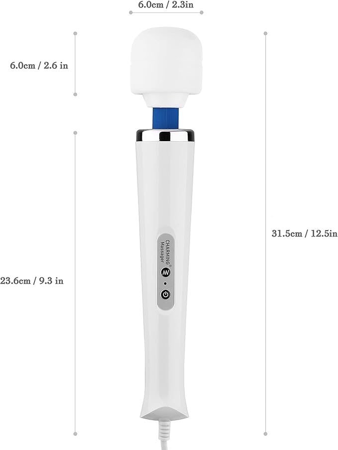 CHARMING 10 Speeds Wired Powerful Handheld Back Massager with Strong Vibration Personal Therapy Massager for Sports Recovery Muscle Aches Full Body Pain (White)