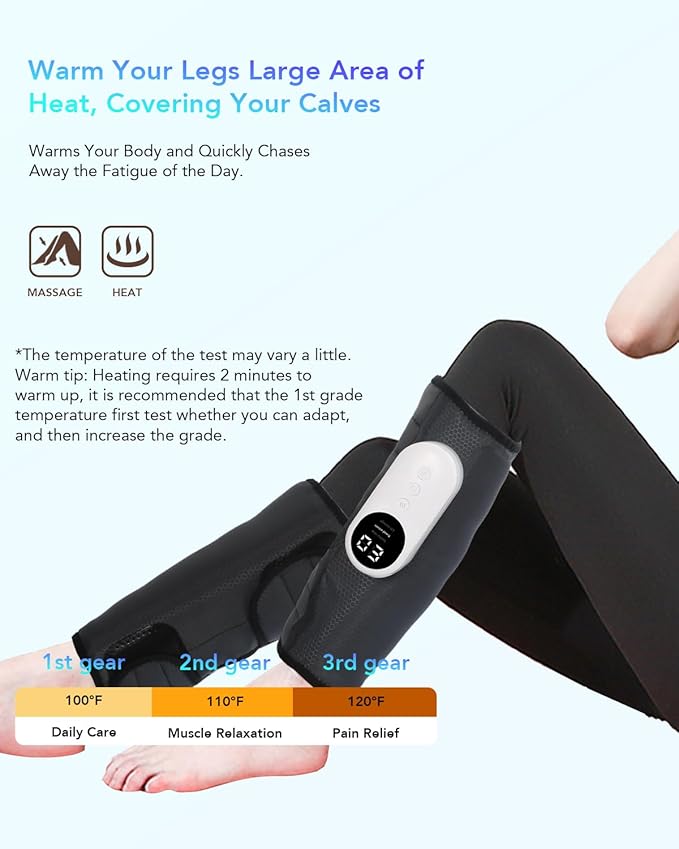 Calf Air Compression Massager for Circulation and Pain Relief Leg Massager with Heat Relieve Fatigue Help for Edema and Varicose Veins Gifts (Calf: Within 22.5 inches)