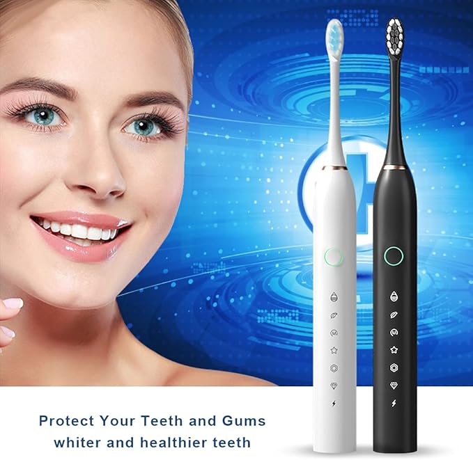 2 Pack Rechargeable Electric Toothbrushes for Adults and Kids Whitening Tooth Brush with 8 Brush Heads 6 Cleaning Modes and Smart Timer Waterproof Cleaning Toothbrushes Set