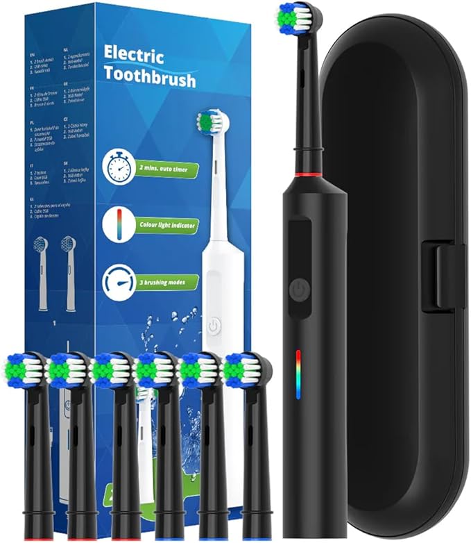 360 Rotating Toothbrush (Six Brush HeadsBlack)
