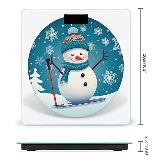 Lovely Christmas Cartoon Skiing Snowman Snowflake Scale for Body Weight High Precision Digital Weight Scales with LCD Display Anti-Slip Sturdy Slim Tempered Glass Bathroom Scale for Home Use