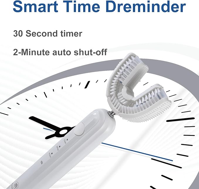 Ultrasonic U Shaped Toothbrush for Adults Electric Toothbrush for 360-degree Cleaning with Wireless Charging Waterproof IPX7 3 Modes for Teeth Whitening(White)