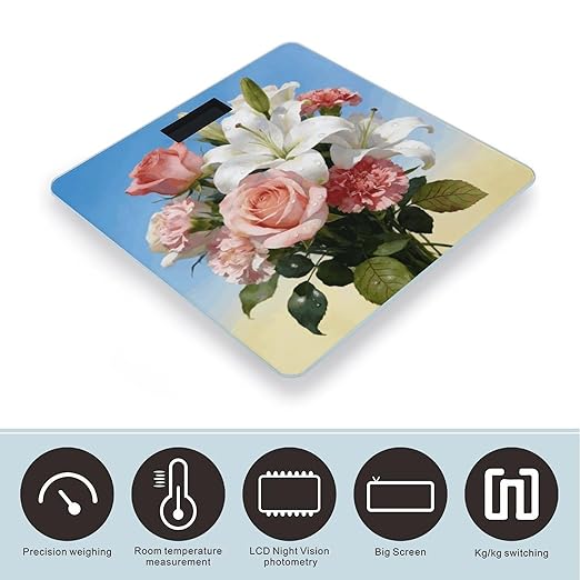 Bright Light Flower Charm Weight ScaleClear LED Display Bathroom Digital Weighing ScaleTempered Glass Digital Bathroom Scale for Body Weight Capacity Up to 400 Lbs