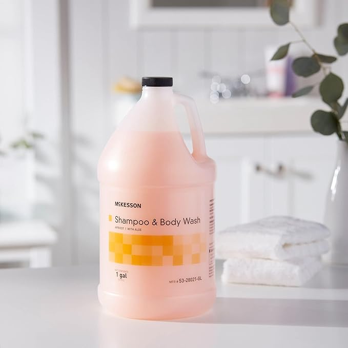 McKesson Body Wash and Shampoo - 1  Gallon Bulk Refill Full Body Wash with Aloe Apricot Scent - Sensitive Skin &amp Hair 2‑in‑1