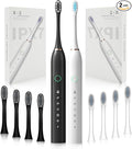 SENWEN 2 Pack Rechargeable Electric Toothbrush with 8 Brush Heads 6 Cleaning Modes Waterproof 2 Minute Timer Black&ampWhite